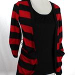 No Boundaries Y2K Gilmore Girls Aesthetic Black Red Striped Cardigan Cami Attached Undershirt Photo 1