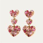 Oscar de la Renta  Gold Heart Earrings with Red and Pink Accents Photo 3