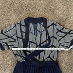 SheIn  pleated skirt puff sleeve dress with bow tie detail size medium navy Photo 8