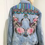 Customized Embroidered Patch Peacock Denim Jean Jacket Size M Photo 3