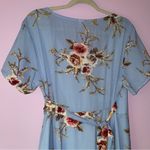 Light Blue Wrap Dress XL Rose Floral Print Short Sleeve V Neck Ruffle Hem Photo 6