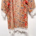 Anthropologie Floral Kimono Crochet Lace Open Sheer Lightweight Cardigan Shawl Blouse Top Photo 6