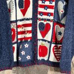 VTG Heirloom Collectibles Patriotic Patchwork Cardigan Sweater L Red White Blue Size L Photo 6