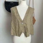Kathleen Sommers Linen Lagenlook Beige Green Boxy Fit Vest, Size Medium Photo 0