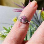 Sterling Silver Halo Pink Clear CZ Heart Ring 4 Photo 3