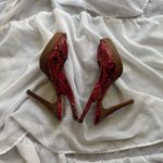 Two Lips Faux Snakeskin Peep Toe Slingback Pumps Red Size 6.5 Photo 8