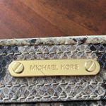 Michael Kors black brown snakeskin embossed logo gold tone zippered wallet Photo 1