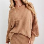 Aerie NWT Ribbed Buttercream Sweater Brown Photo 0