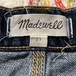 Madewell  size 27 denim skirt frayed edge pockets belt loops zip button close Photo 5