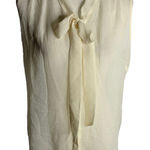 Apostrophe  Sheer Button Up Shirt M Cream Neck Tie Sleeveless Pleated Shoulders Photo 0