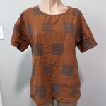 Roolee  Wallace Button Back Patchworck Brown Short Sleeve Top Shirt Small Fall Photo 1