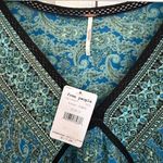 Free People Top Green Blue Luna Scarf Print Balloon Sleeve Boho Tunic L NWT Photo 4