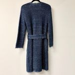 ZARA  Knit Shiny Long Sleeve Open Front Tie Waist Coatigan Navy Blue Women's M Photo 4