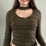 Charlotte Russe Charolette Russe Green And Black Stripped Shirt  Photo 0