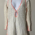 Out From Under Crochet Cover‎ Up Tunic Dress Ivory Orange Trim Backless White Size M Photo 0