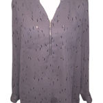 Apt. 9  Gray Speckled 1/4 Zip Long Sleeve Blouse Double Pockets Office Photo 0