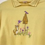 Vintage Yellow Grandma Core Kitty Cat Birdhouse Embroidered Collared Sweater XL Size L Photo 1