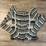Free People Blue Bell Sleeved Striped Long Sleeve Silk Crochet Knit Top Size S Photo 0
