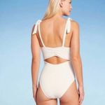 Shade & Shore Ribbed Deep V-Neck tie straps Low Coverage Off-White small NWTs Photo 1