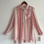 Nanette Lepore  NWT Tangerine Stripe Blouse L Breezy Boho Resort Chic Coastal Photo 0