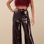 Lulus  Celebrity Shine Burgundy Feather Sequin Two-Piece Large Photo 0