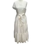 Lulus Shining Sight Midi Dress S White Metallic Gold Dotted One Shoulder Tiered Photo 1