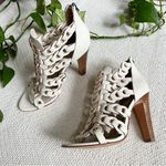 Elie Tahari Artisan Gladiator Open Toe Heels in Eggshell White size 37 Photo 1