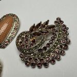 Rhinestone Brooch Pin Lot Of 3 Interlocking Ovals, Enameled Floral Heart Etc Photo 8