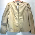 City Chic Faux Leather Zip up Jacket Fully Lined W/Pockets S/16 Beige NEW Photo 0
