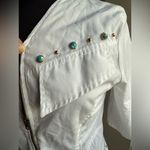 Vintage Luelle zipper front white turquoise beaded western dress, size small Photo 4
