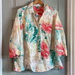 JM Collection  Women's 20W Floral 100% Linen Spring 3/4 Sleeve Button Down Top Photo 0