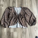 Missguided  Long Sleeve flounce tie front Babydoll Top cheetah print Blouse S Photo 1