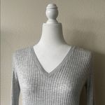 Vince  Ribbed V-Neck Knit Long Sleeve Top Gray | Cashmere Blend | Size S Photo 1