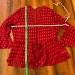 Notations  top women’s large red tie front ruffle bell 3/4 sleeves sheer Photo 1