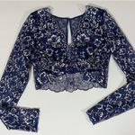 Victoria's Secret Navy Blue Floral Lace Long Sleeve Bra-Top Bralette Brassiere Lingerie Size S π Photo 2