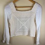 Womens Vintage Crochet Granny Square Vest Top Size Small Long Sleeve Cottagecore White Photo 4