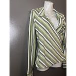 Fashion Bug Shirt Womens Medium Green Striped Wrap Surplice Top Blouse Stretch Photo 1