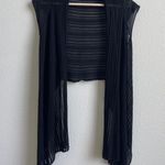 Mi & Rena Vintage Black Semi Sheer Stripe Short Sleeve Drape Crop Cardigan Top Photo 3
