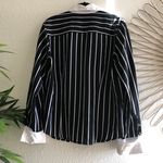 Black and white striped button up down long sleeve lightweight loose flowy shirt Size M Photo 1
