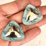 Blue and silver tone triangle post earrings Photo 0