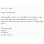 Victoria's Secret New   Red Plaid Holiday Tote Bag Christmas 2021 Large Travel Photo 3