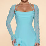 Oh Polly  Light Blue Beaded Long Sleeve Dress Photo 0