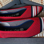 Rothy's Retired The Point in Cherry Red w/ Stripe Cap Toe Photo 0