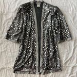 Vintage 1980s 1990s Glitzy Silver Pullover Long Duster Cardigan Disco Top Small Photo 0