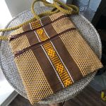 Guatemalan brown and yellow woven messenger crossbody tote satchel bag with two zippered pockets Photo 0