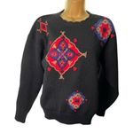 Koret Petites Embroidered Knit Sweater Beaded Tapestry Motif Black M Size undefined Photo 0