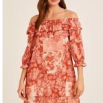 House of Harlow 1960 Off Shoulder Floral Ruffle Dress S | Boho Patchwork Style Red Photo 0