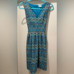 Maison Jules  Teal Blue Patterned Sleeveless V-Neck Knee-Length Fit & Flare Dress Photo 1