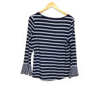 Chico's Chico’s Navy Blue White Striped Mini Bell Sleeve Long Sleeve Size 1 (‎ Medium) Photo 1