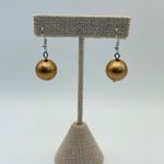 Gold Tone Pearl Ball Drop Earrings Women's Fashion Jewelry Classic Preppy Photo 0